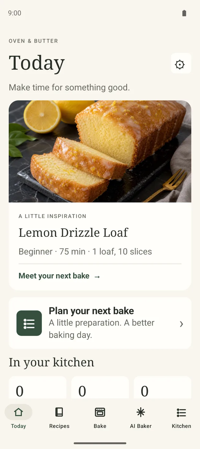 Released Android Today screen with bake-day planning