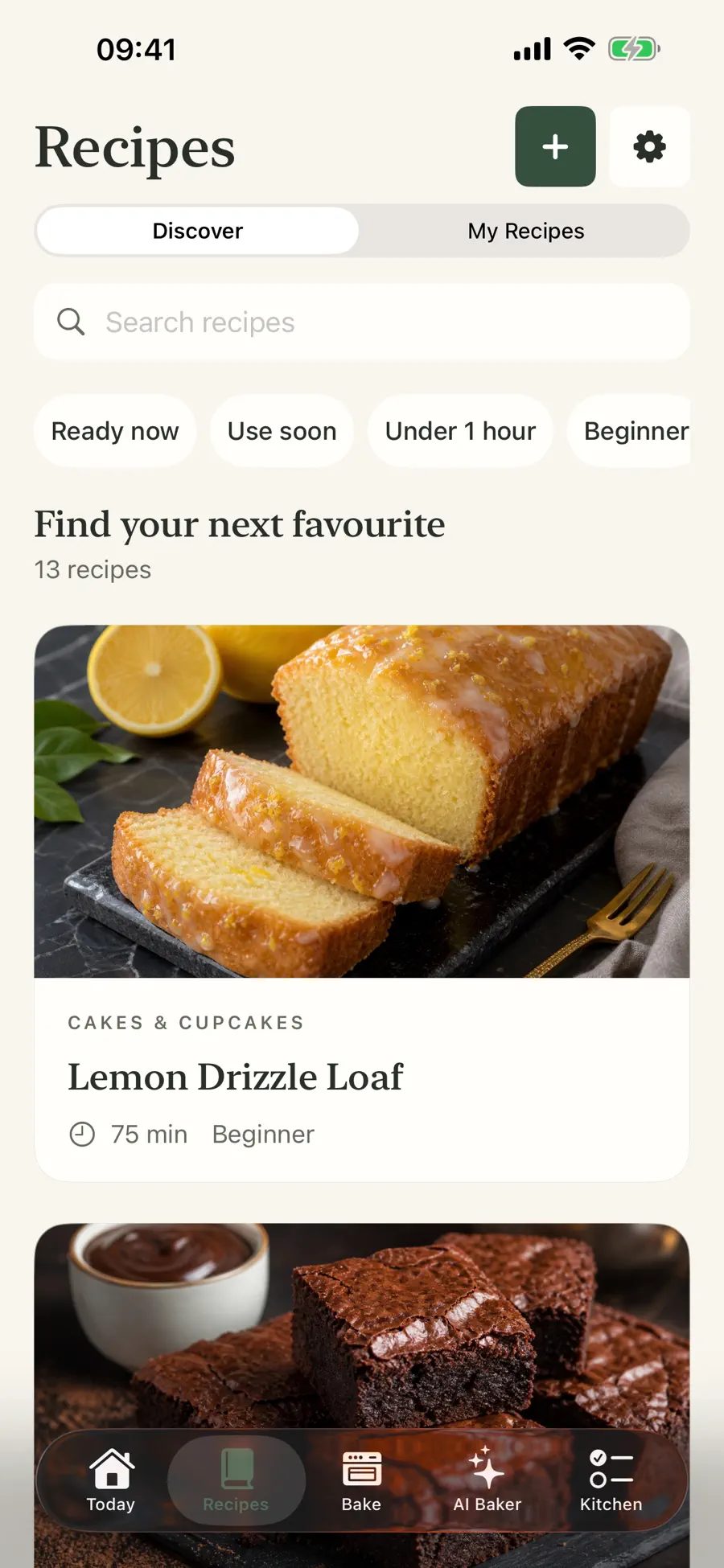 Released iOS recipe library showing saved baking recipes